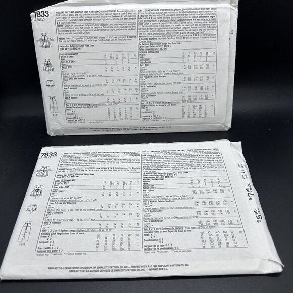 Simplicity 7833 “Toddlers' Dress & Jumpsuit” (AA & BB) Sewing Pattern Uncut FF - Picture 3 of 5